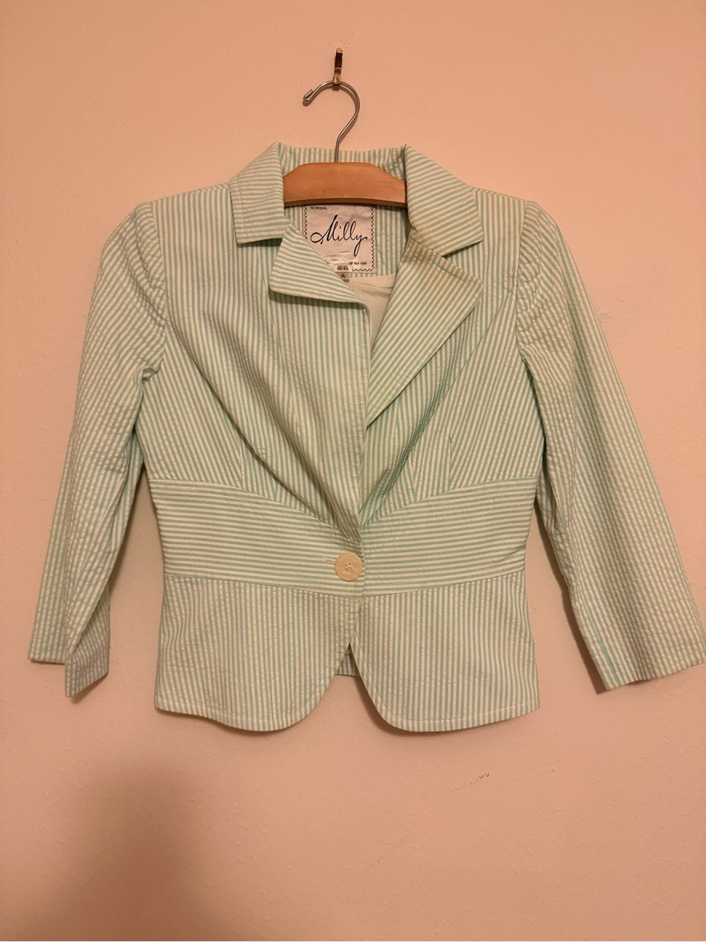 Milly Mint and White Striped Blazer
